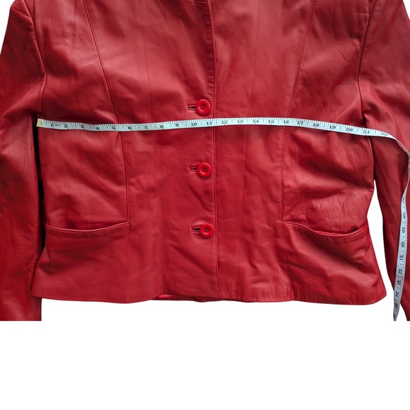 VTG Konig Furs Y2K Red Leather Blazer Biker Moto Jacket Button Up Women's XL EUC - Picture 8 of 10